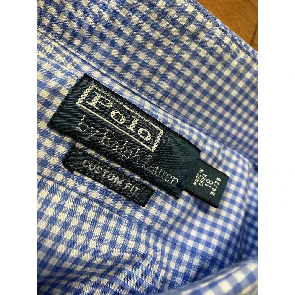NWT Polo Ralph‎ Lauren Custom Fit Blue Dress Shirt Check Men's 18 34/35 New! $85